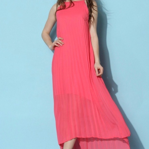 pleated pink maxi dress